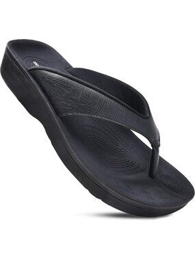🆕Women's All Black Comfy Arch Support Flip Flops Orthopedic Sandals Slip on